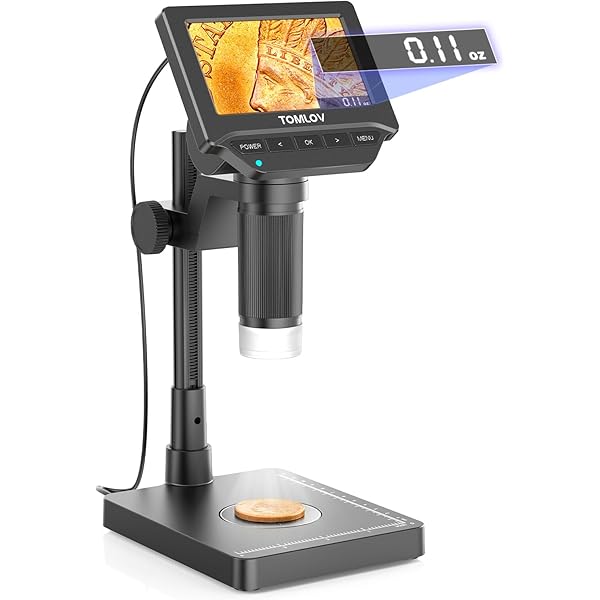 TOMLOV DM4W Microscope with Weighing Scale: 4.3" Digital Coin Microscope with Screen, Error Coin Magnifier with Lights, Weight Scale for Collectors, Jeweler, Students, Compatible with Windows/Mac