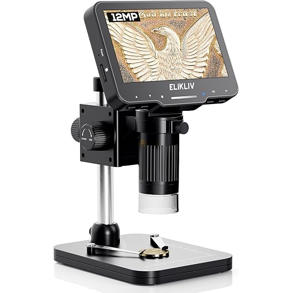 Elikliv Coin Microscope for Adults: 4.3'' LCD Digital Microscope 1000x with 8 Adjustable LED Lights, PC View Compatible with Windows/MacBook, EDM4 Max