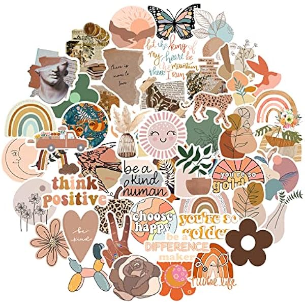 Vintage Aesthetic Stickers 50 Pcs, Vinyl Waterproof Stickers for Water Bottles Laptop Phone Computer Guitar (1)