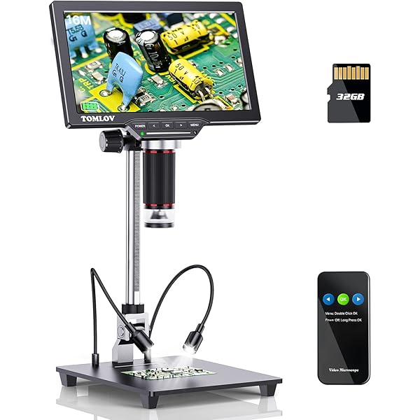 TOMLOV DM201 Pro HDMI Digital Microscope 1200X,10 Inch Stand Included, 7" LCD Digital Microscope,16MP Coin Micro Soldering Microscope with Screen, Windows/Mac OS/TV Compatible,32GB