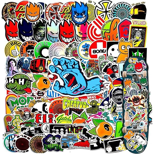 100Pcs Skateboard Stickers, Brand of Skateboard, Suupperenne, Vaamm, Samta Crunn Stickers for Suitcase Trunk Laptop Computer Water Bottles