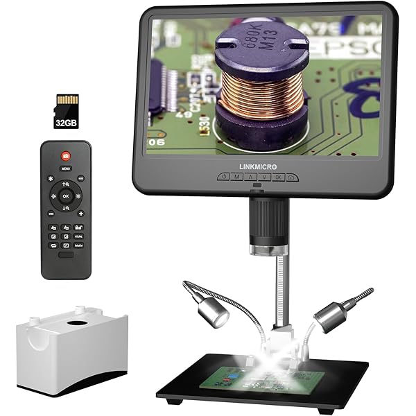 LM210 10.1'' LCD Coin Digital Microscope Full View for Error Coins, Soldering Microscope Camera for Electronics Repair, 260X Adults Coin Magnifier with Lights, 12.6'' Stand, 32G