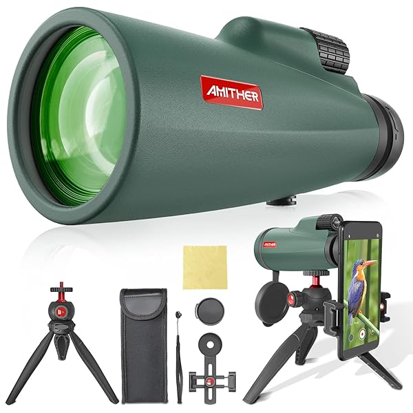 80x100 Monocular Telescope for Smartphones - High Powered HD Monocular with Tripod & Adapter, Low Light Vision for Adults - for Wildlife, Bird Watching, Hunting, Hiking