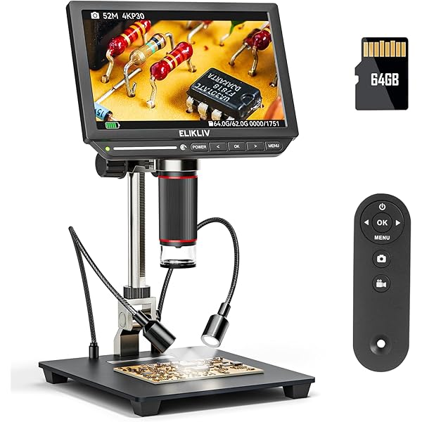 4K Digital Microscope, Elikliv EM4K 8" Coin Microscopes 2000x, 52MP HDMI Microscopes, Soldering Microscope for Adults, Micro scopes for Electronics Repair, 3840P UHD Video Micro socpe, 10" Stand, 64G