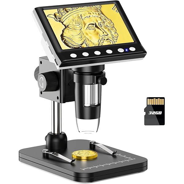 LPM7 4.3" Coin Microscope, IPS Digital Microscope for Adults, Coin Magnifier with 8 LED Lights, Windows Compatible, Include 32GB Memory Card