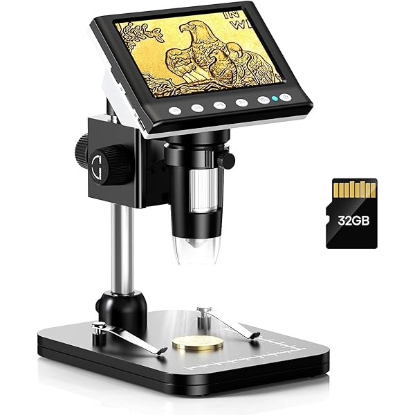 Hayve 4.3'' IPS Coin Microscope, 1000X Magnification Digital Microscope for Adults，Coin Collection Supplies with 8 Adjustable LEDs，Windows Compatible，32GB TF Card