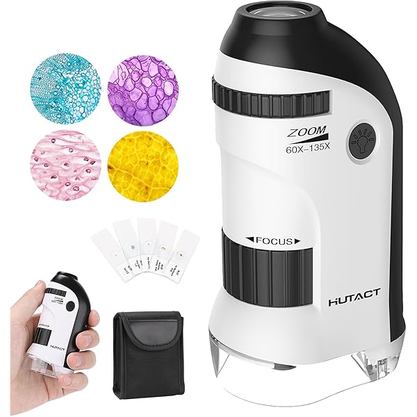 60-135X Miniscope Portable Microscope Kids Minilabsters,Educational Mini Pocket Microscope with 5 Prepared Slides for Children Students