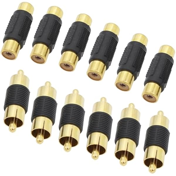 RCA Adapter - 6pcs Female to Female & Male to Male Gold Plated Couplers for Phono, Speaker, Amplifier & RCA Cable Extension