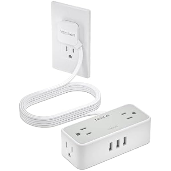 Black Extension Cord 5 Ft, Flat Surge Protector Power Strip with 4 Wide Spaced AC Outlets with 3 USB Ports (1 USB C), Ultra Thin Flat Plug with Surge Protection Desktop Organizers and Accessories