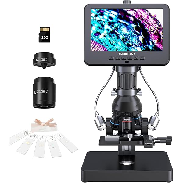 Andonstar AD266S 20X-5000X HDMI Digital Microscope, 5 Lens 2160P UHD Video Record, 7'' LCD Microscope for Adults Kids, Home Lab Biological Kit with Slides, Coin Full View