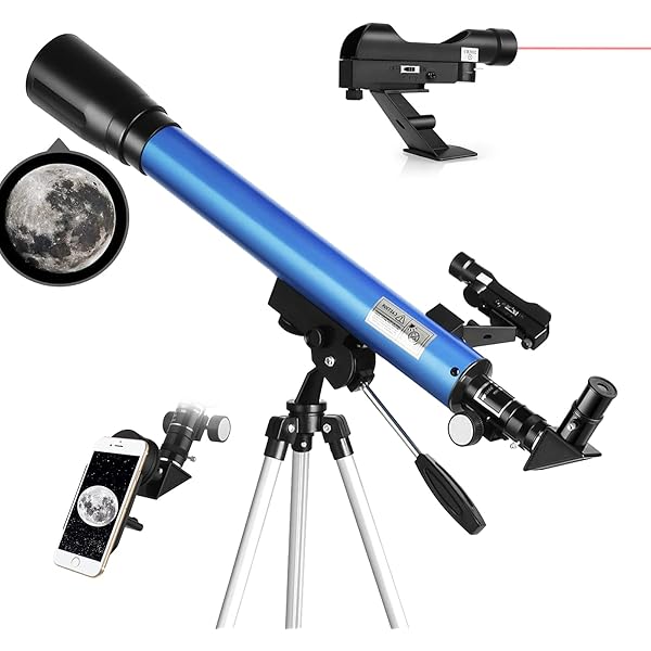 Telescope with Red Dot Finder, 50/600MM Astronomical Refracting Telescope with Retractable Tripod, Multi-Coated High Transmission Telescope for Beginners with Phone Adapter