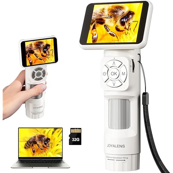 JL113 Microscope for Kids Adults with 2.8" IPS Screen, Handheld Digital Microscope Camera Anti-Shake, 1080P USB Coin Magnifier for Adults with 8 LED Light, Science Kit Kids, PC View, 32GB