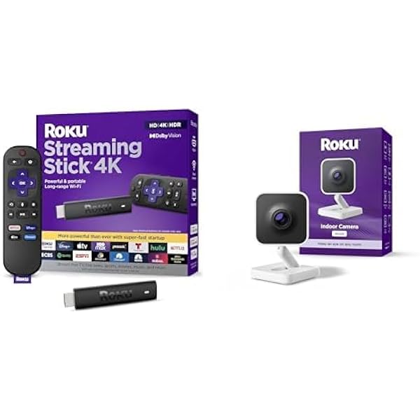 Roku Streaming Stick 4K + Roku Indoor Camera 2024 - Home Security - 1-Pack