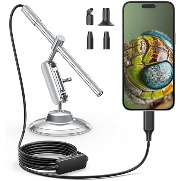 Teslong USB-C Digital Microscope, 10X to 200X Magnification Portable Camera with 8 LED Lights, Handheld Rotating Metal Stand for Coin, Electronic, Compatible with iPhone 15+ and Android Devices