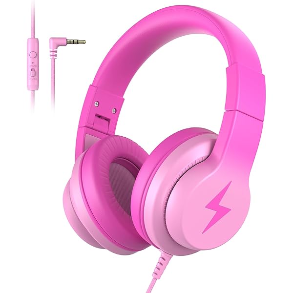 Kids Headphones, Wired Headphones for Kids Over Ear with Microphone, 85/94dB Volume Limiter Headphone for Girls Boys, Foldable Headphone for Learning & Entertainment, Gradient Deep Pink