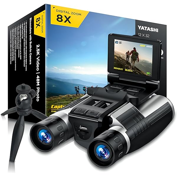Binoculars with Camera Built in – 12x32 HD Zoom, 2" LCD Display, 48MP Photos & 2.5K Video, Ideal for Bird Watching, Concerts & Outdoor Adventures, Includes 32GB SD Card & Tripod