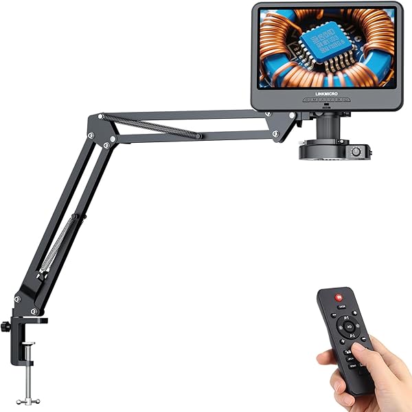 LM109A 10.1'' LCD Digital Microscope with Screen for Adults, Soldering Electronics Microscope [Flex Arm Stand] 260X Full View Error Coins Camera Magnifier with 56 LED Ring Light, PC View
