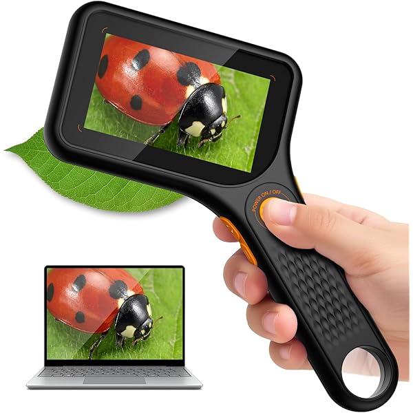 Microscope for Kids Adults - 3 Inch IPS Screen, Ahalfcit Digital Microscope, 500X Handheld Coin Magnifier, 3 Level LED Light, Compatible with Windows, Mac OS (Black)