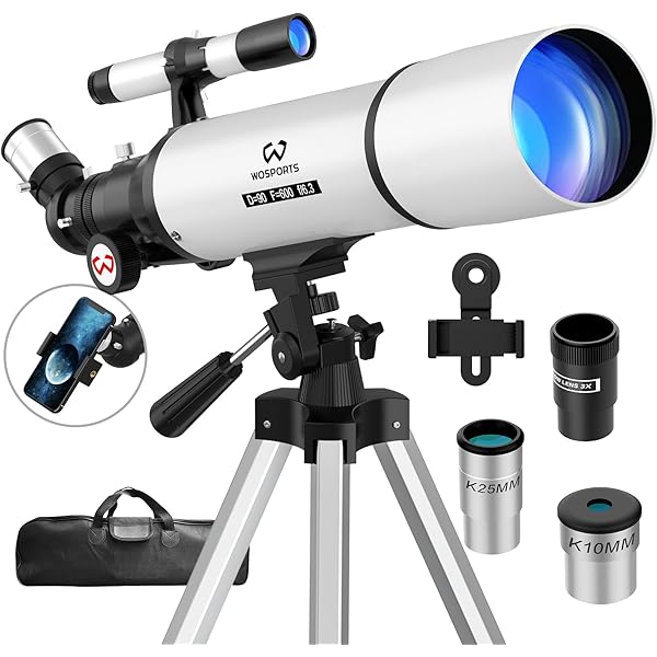 Wosports Telescope for Adults High Powered, 90mm Aperture 600mm Portable Professional Refractor Telescope for Beginners, Magnification 180X, with Stable Adjustable Tripod, Phone Adapter, Carry Bag