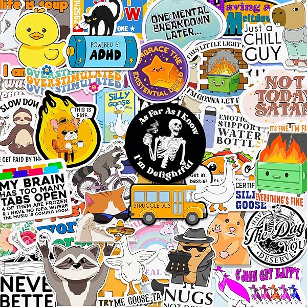 225PCS Funny Holographic Stickers for Adults, Waterproof Vinyl Pack Sarcastic Relatable Meme Decals for Laptop, Water Bottle, Phone, Kindle, Journal, Scrapbooking, No Repeats (225PC Hot Mess)