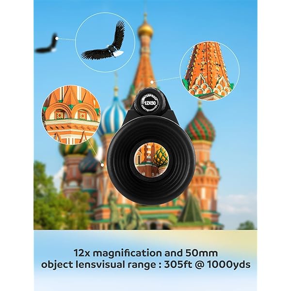 12x50 High-Power Monocular Telescope with Smartphone Tripod, Portable Bag - Ideal for Bird Watching, Hunting, Hiking, Camping - Large Vision with BAK4 Prism and FMC Lens Technology