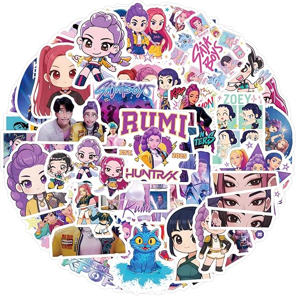 Demon Movie Hunters Stickers 55 Pcs Waterproof, Removable, Lovely, Beautiful, Stylish Teen Stickers, Suitable for Boys and Girls in Water Bottles, Bicycle, Phones, Guitar, Suitcase.