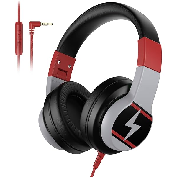 Kids Headphones, Wired Headphones for Kids Over Ear with Microphone, 85/94dB Volume Limiter Headphone for Girls Boys, Foldable Headphone for Learning & Entertainment, Black and Red