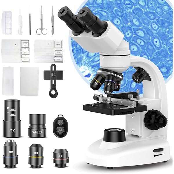 Compound Binocular Microscope for Adults, Professionals & Kids, 40X-2000X Magnification with LED Illumination, Mechanical Stage, WF10x & WF25x Eyepieces，Compatible for Lab, School, Home Education