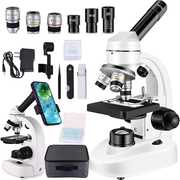Microscopes for Adults WF10x and WF25x eyepieces Compound Microscope with Microscope Slides (Microscope)