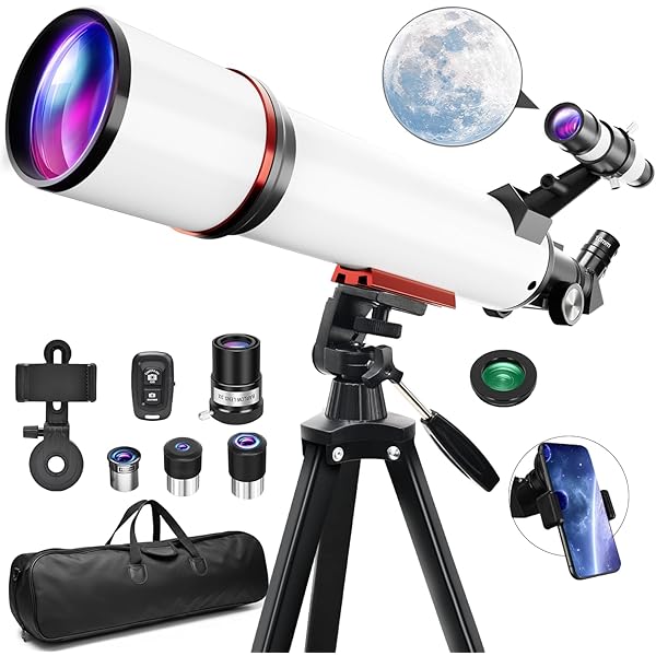Telescope for Adults & Kids, 90mm Aperture 700mm Refractor Telescopes for Beginners, Fully Multi-Coated Optics with AZ Mount Tripod & Carry Bag, Wireless Remote, Phone Adapter, Ideal Gift for Men