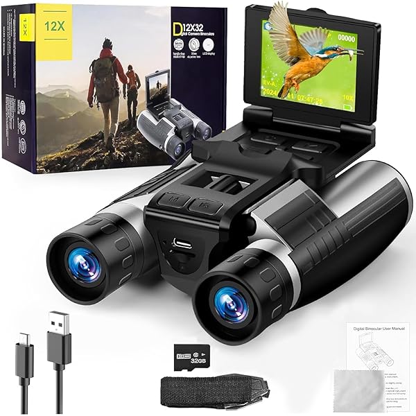 2in1 Digital Binoculars with Camera, 12x32, 2.5K Video & 48MP Photo, 2.4" LCD Screen Rechargeable Binocular for Bird Watching, Hunting, Travel and Concerts 32G