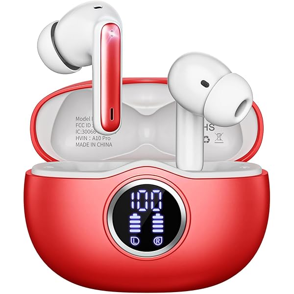 A10 Pro Wireless Earbuds, Bluetooth 5.3 Headphones HiFi Stereo 50H Playback LED Digital Display Ear Buds with ENC Noise Canceling Headset, IPX7 Waterproof Earphones for Gym/Running/Work,Gray