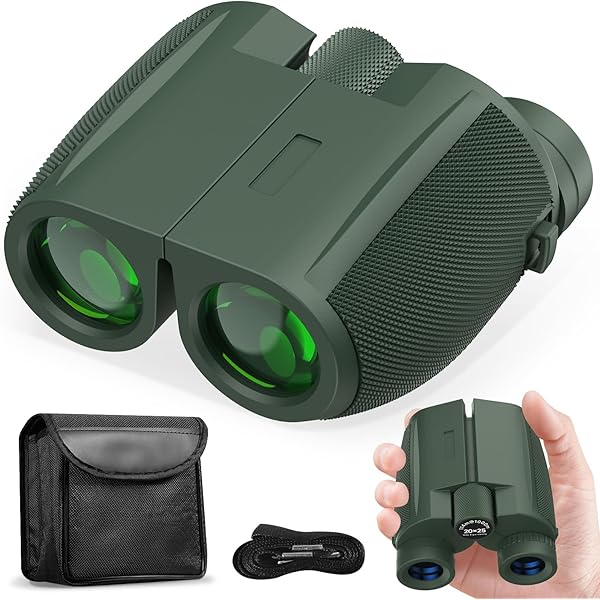 10x25 Compact Binoculars for Adults and Kids, Large View Waterproof Small Binoculars with Low Light Vision BAK4 Prism FMC Lens for Cruise Ship Bird Watching Travel Sightseeing, Dark Green