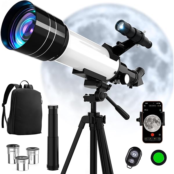 Telescope, Telescope for Adults & Kids, 70mm Aperture 400mm Refractor Telescopes for Astronomy Beginners with AZ Mount Tripod & Phone Adapter & Carry Bag, for Men