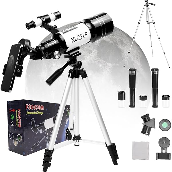 Telescope for Kids & Adults, 70mm Aperture 300mm Telescopes for Astronomy Beginners, 15X-150X Magnification Portable Refractor Telescope with Adjustable Tripod, Phone Adapter, White