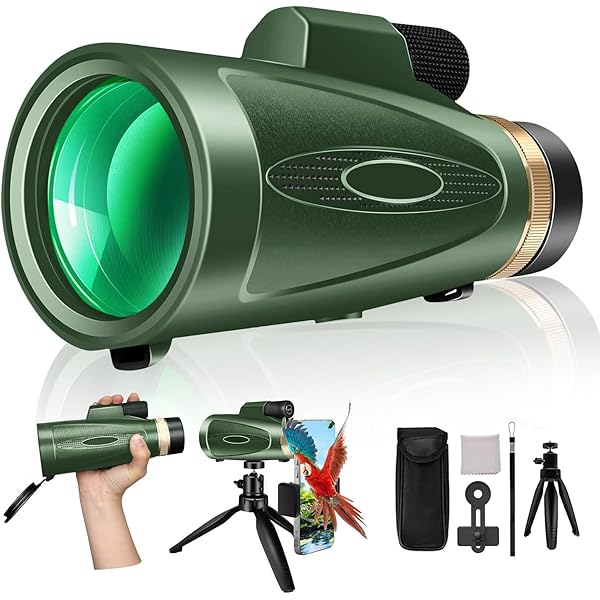 Monocular Telescope 80x100 High Power with Smartphone Adapter Tripod,Larger Vision Monoculars for Adults with BAK4 Prism & FMC Lens, Suitable for Bird Watching Hunting Hiking Camping Wildlife-Green
