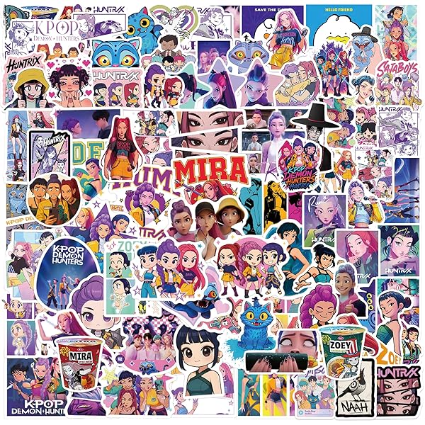 115pcs Demon Movie Hunters Stickers Cartoon Korean Idol Movie Stickers for Water Bottle Waterproof Vinyl Stickers for Teenagers and Adults Laptop Skateboard Phone Guitar Travel Case (115pcs Sticker)