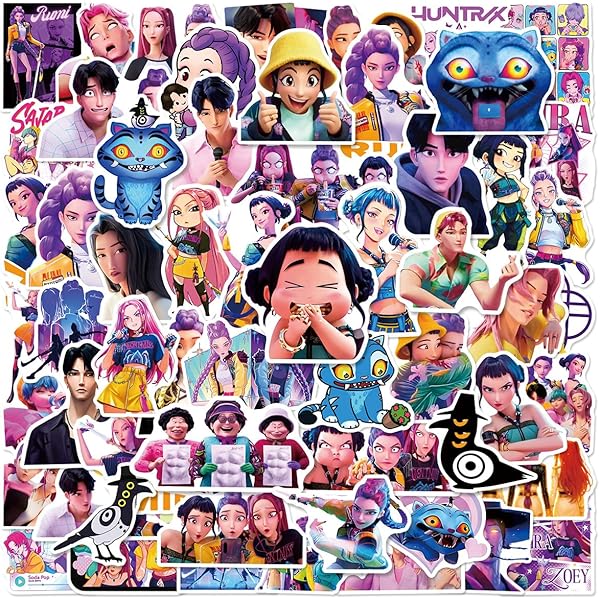 60pcs Cool Demon Movie Hunters Stickers for Kids Teens Girls Adult, Waterproof Vinyl Movie Decal for Water Bottle Skateboard Guitar Travel Case Bike Laptop,Car Bumper,Luggage,Phone (LMNT60)