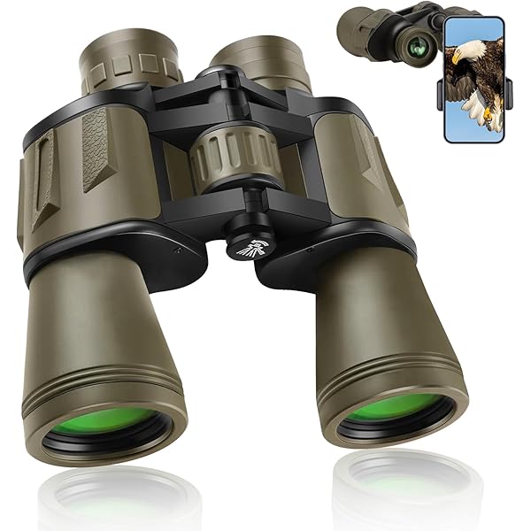20x50 Binoculars for Adults High Powered, Military Compact HD Waterproof Binoculars with Low Light Vision for Bird Watching Travel Hunting Football Games Stargazing with Carrying Case and Strap(Mud)