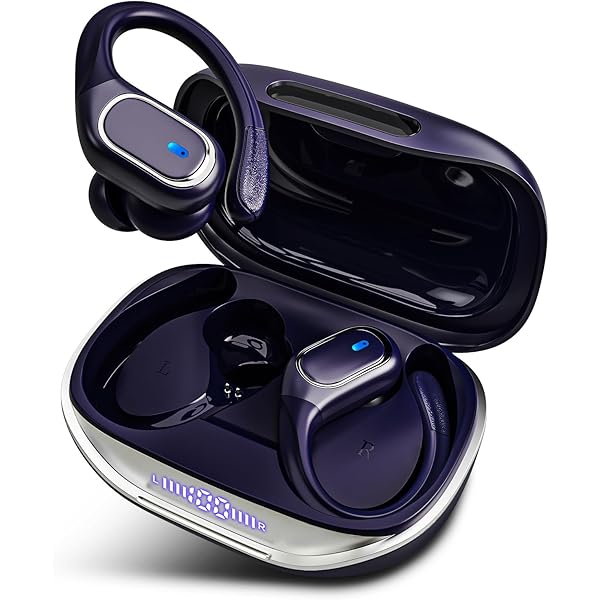 Wireless Earbuds Bluetooth 5.3 Headphones with 80H Playback, IPX7 Waterproof Over Ear Buds with LED Power Display for Sports Running Workouts Black