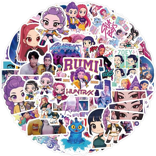50pcs Demon Cartoon Hunters Stickers for Girl Water Bottle, Waterproof Decal for Adult Teen Kids Travel Case, Laptop, Guitar, Skateboard, Phone, Computer, Bike, Notebook, Helmet