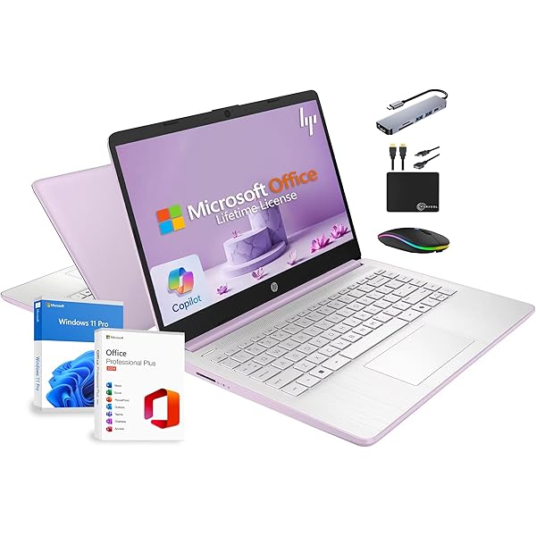 HP 14" Laptop 2025 Business Student Slim Computer, Lifetime MS Office, Copilot AI, Quad-Core Intel CPU, 16GB RAM, 628GB Storage (128GB UFS+500GB Ext), MarxsolAccessory, Wi-Fi 6, Win 11 Pro, Lavender