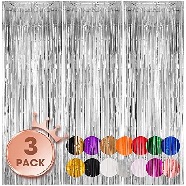 3 Pack 3.3x8.2 Feet Silver Foil Fringe Backdrop Curtains, Tinsel Streamers Birthday Party Decorations, Fringe Backdrop for 2025 New Years Eve, Graduation, Baby Shower, Gender Reveal