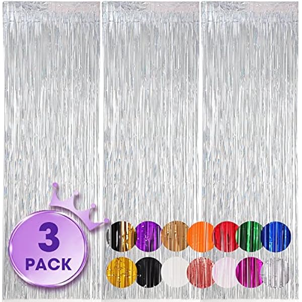3 Pack 3.3x8.2 Feet Laser Silver Foil Fringe Backdrop Curtains, Tinsel Streamers Birthday Party Decorations, Fringe Backdrop for Graduation, Baby Shower, Gender Reveal, Disco Party