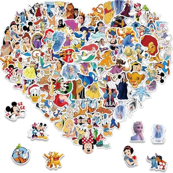 100PCS Disney Mix Cartoon Stickers, Cute Waterproof Vinyl Decal for Teen Kids Adult Girl Notebook, Laptop, Travel Case, Phone, Bike, Water Bottle, Guitar, Computer, Skateboard (100pcs dsn)