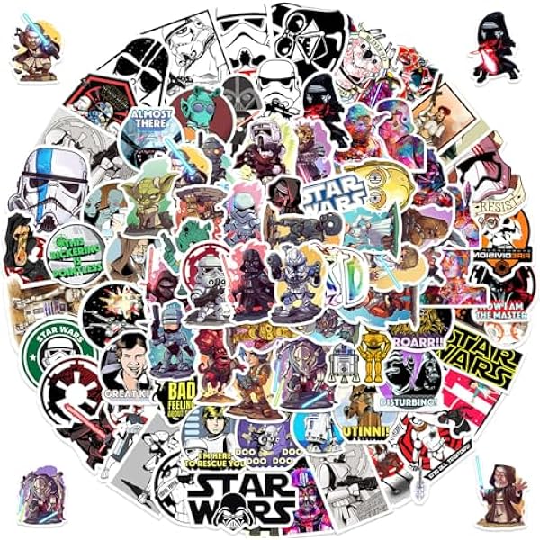 100pcs Star War Stickers, Cute Waterproof Vinyl Decal for Teen Kids Adult Girl Notebook, Laptop, Travel Case, Phone, Bike, Water Bottle, Guitar, Computer, Skateboard (100pcs Star war)