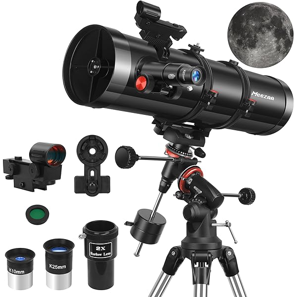 Telescope, 150EQ Reflector Telescope for Adults Astronomy Beginners, Manual Equatorial Professional Telescopes Astronomy with 2X Barlow Lens, Phone Adapter, Adjustable Tripod and Moon Filter