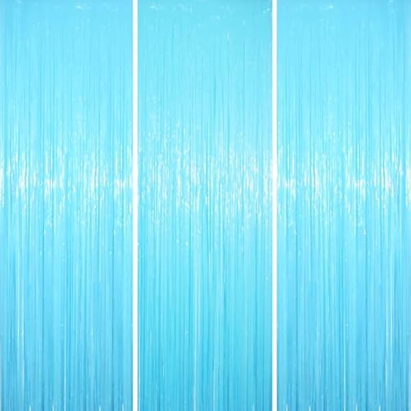 3 Pack 3.3 x 8.2 ft Pastel Blue Foil Fringe Backdrop Curtains, Tinsel Streamers Birthday Party Decorations, Fringe Backdrop for Graduation, Baby Shower, Gender Reveal, Disco Party