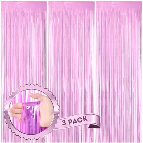 3 Pack 3.3 x 8.2 ft Pastel Purple Foil Fringe Backdrop Curtains, Tinsel Streamers Birthday Party Decorations, Fringe Backdrop for Graduation, Baby Shower, Gender Reveal, Disco Party
