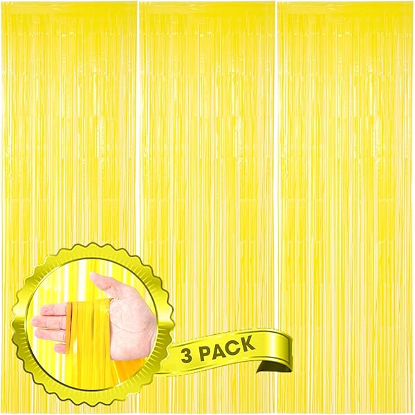 3 Pack 3.3 x 8.2 ft Pastel Yellow Foil Fringe Backdrop Curtains, Tinsel Streamers Birthday Party Decorations, Fringe Backdrop for Graduation, Baby Shower, Gender Reveal, Disco Party